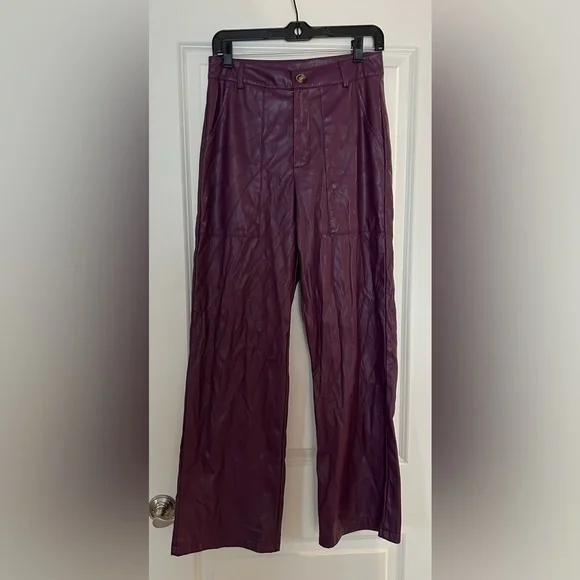 Cider Faux Leather plum merlot wine Purple Straight Leg Pants M hippie rock boho - Picture 5 of 10